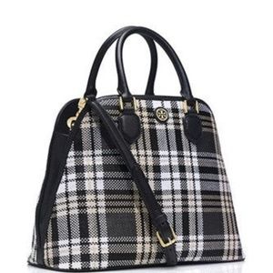 Tory Burch "Robinson Plaid Open Dome Satchel Crossbody Handbag~Vintage Chic~